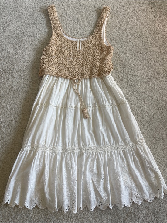 Anthropologie Dresses & Skirts - Anthropologie Cream Maxi Dress with Beige Crochet Top